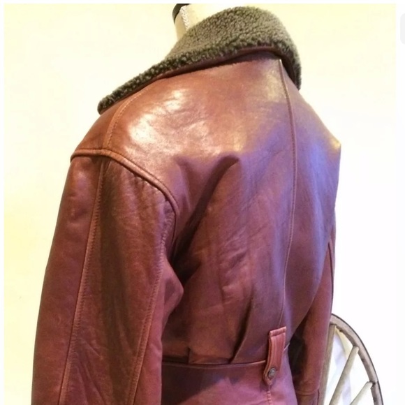 HURRICANE COLLECTION Gray Shearling & Brown Glove Soft Genuine Leather Jacket - Picture 5 of 11